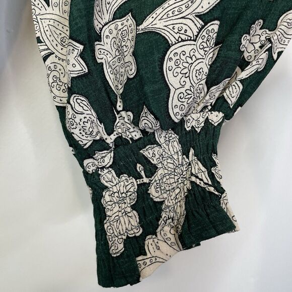 Zara Oversized Floral Print Tiered Midi Dress Plunge V-Neck Green Boho Medium - Picture 7 of 13